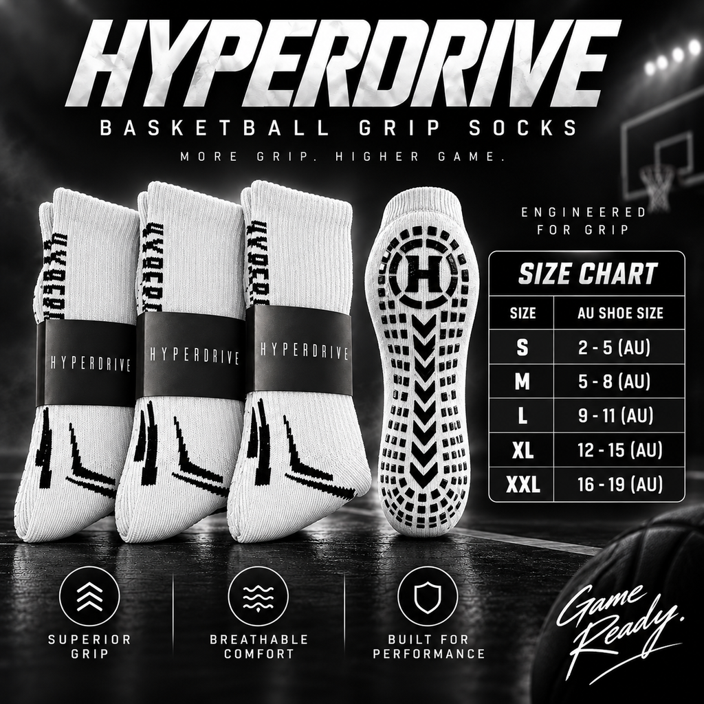 Hyperdrive Elite Grip Socks White (L) 3 Pack Bundle