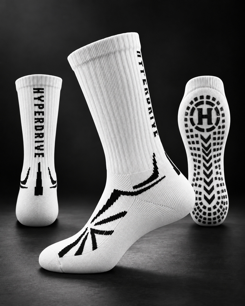 Hyperdrive Elite Grip Socks White (L) 3 Pack Bundle