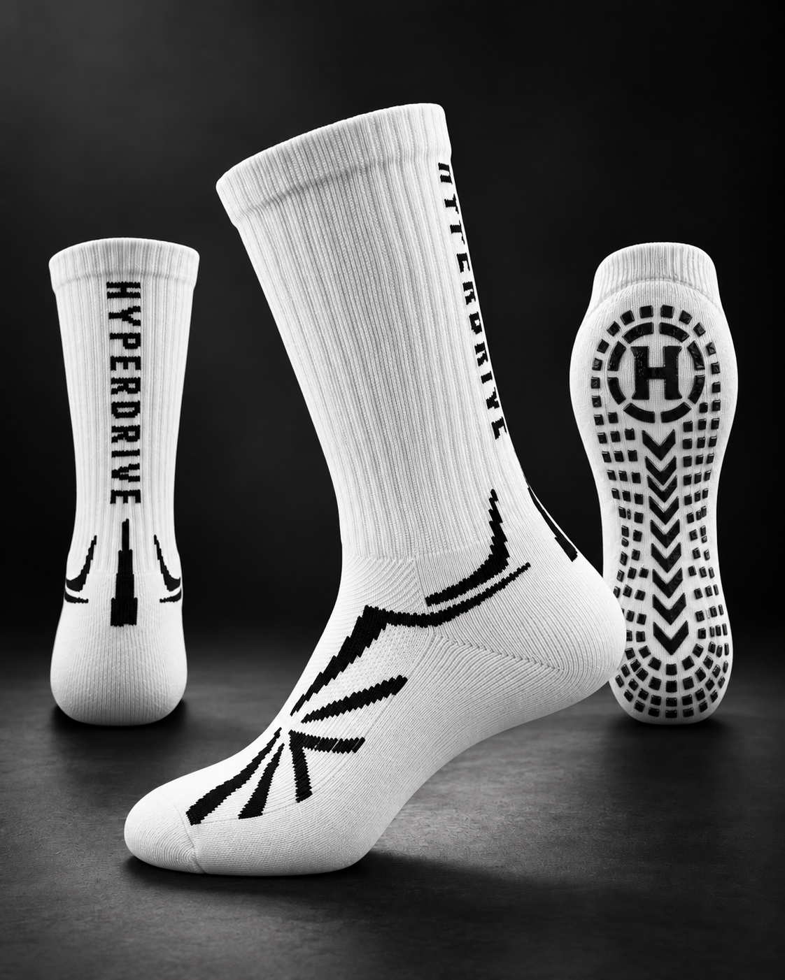 Hyperdrive Elite Grip Socks White (L) 3 Pack Bundle